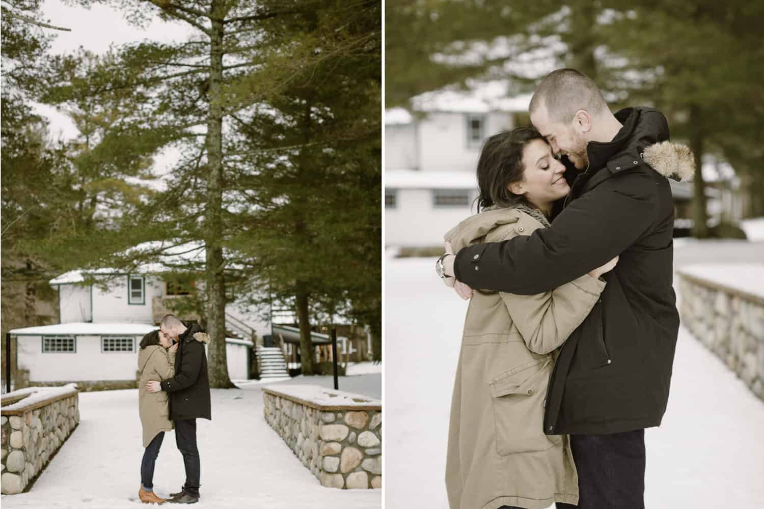 Snowy Winter Engagement Session in Camp Ramah