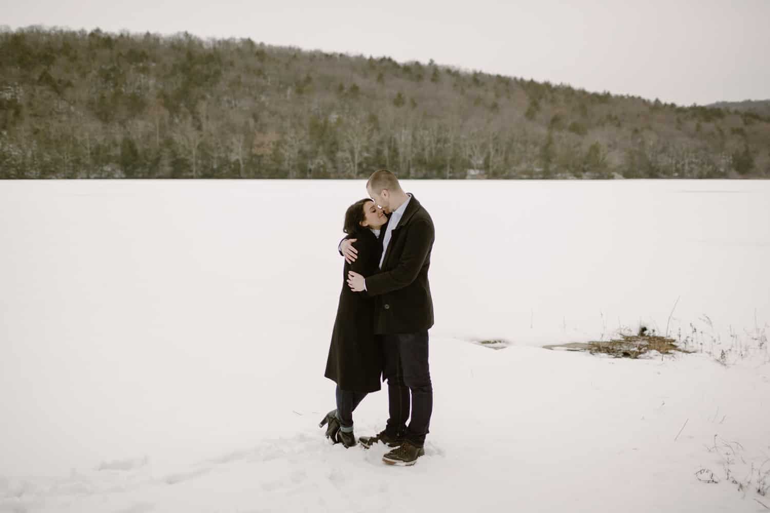 Snowy Winter Engagement Session Berkshires 