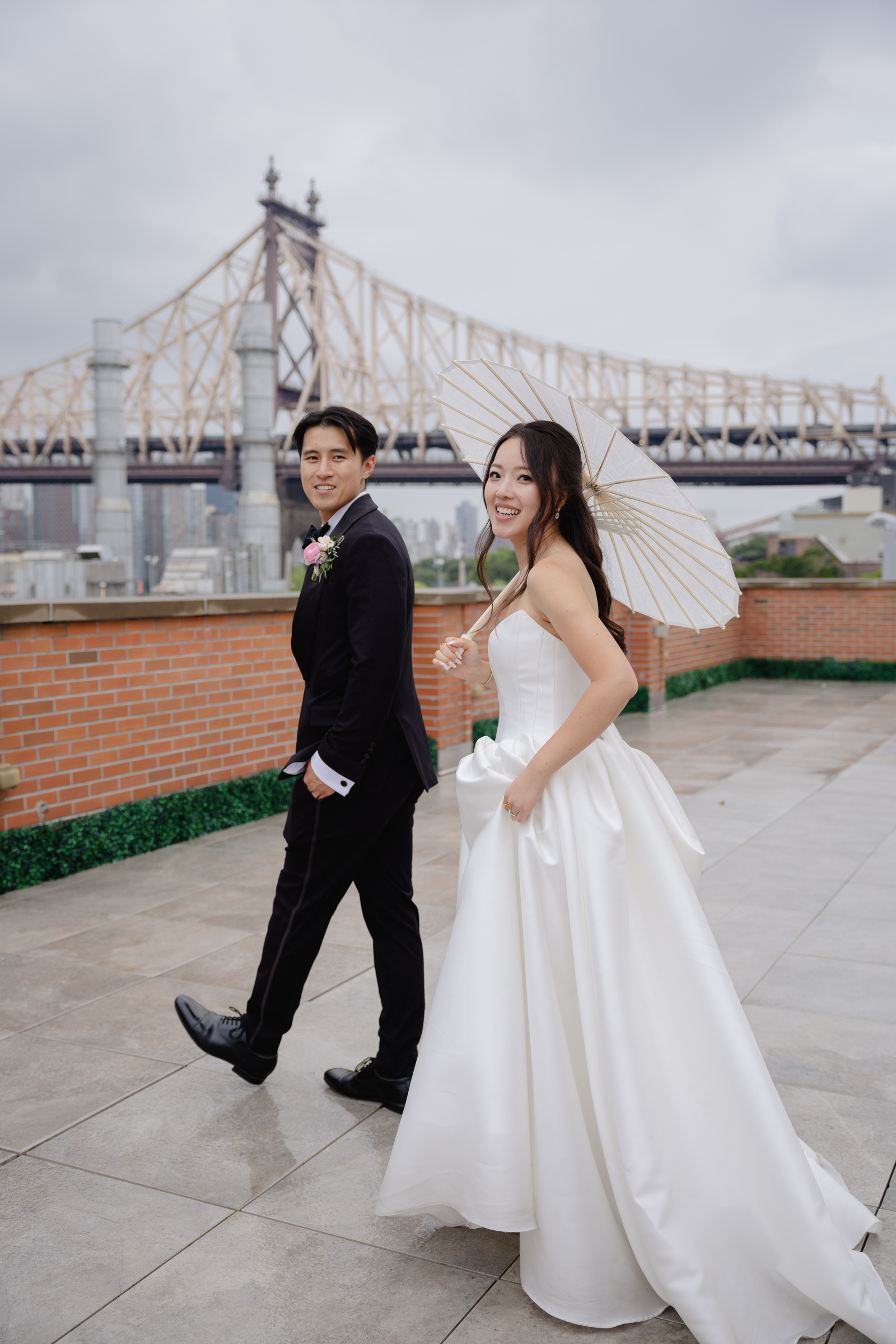 Rainy wedding portrait in Long Island City, Queens
